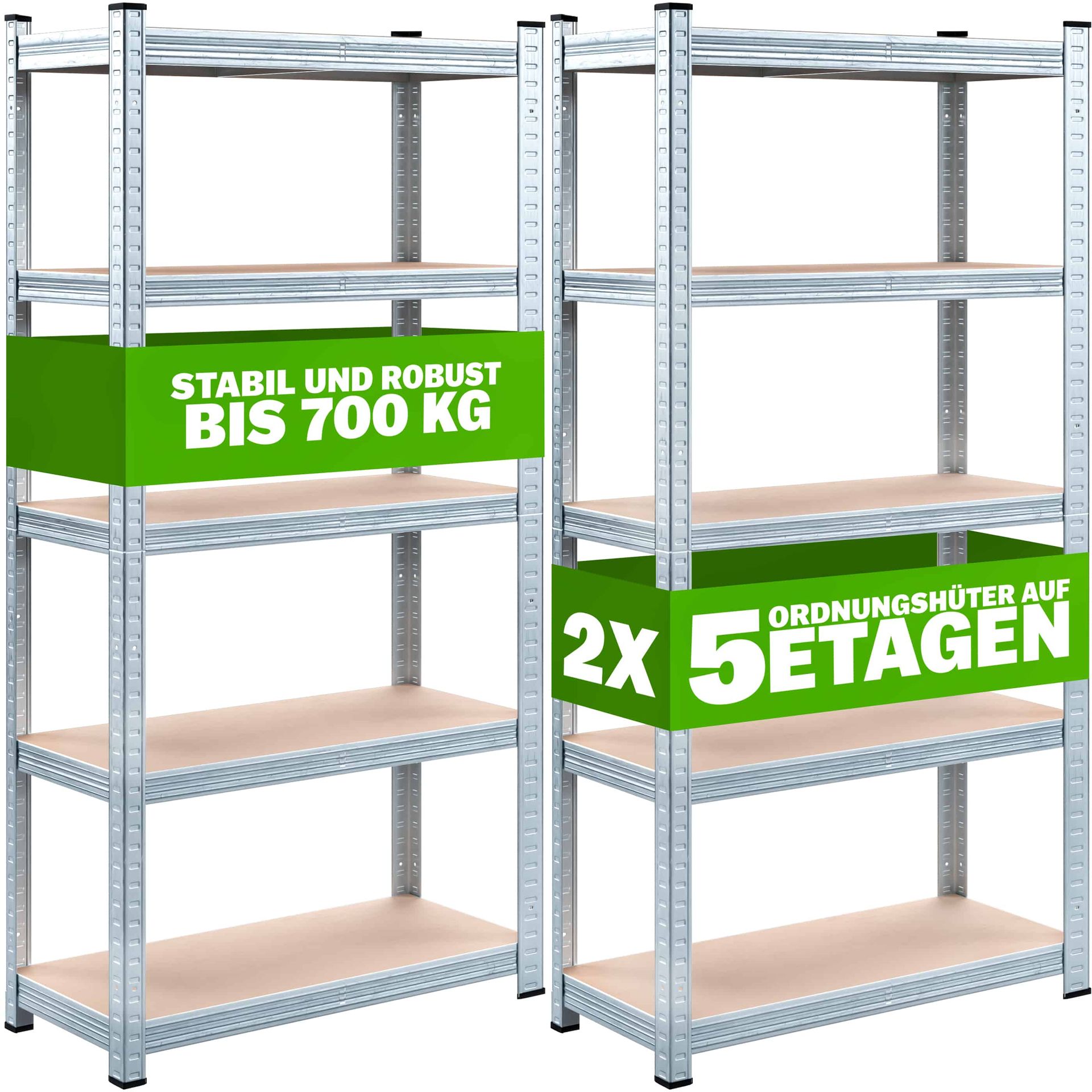 Wytrzymały zestaw 2 półek 170x75x30cm ocynkowany 350kg