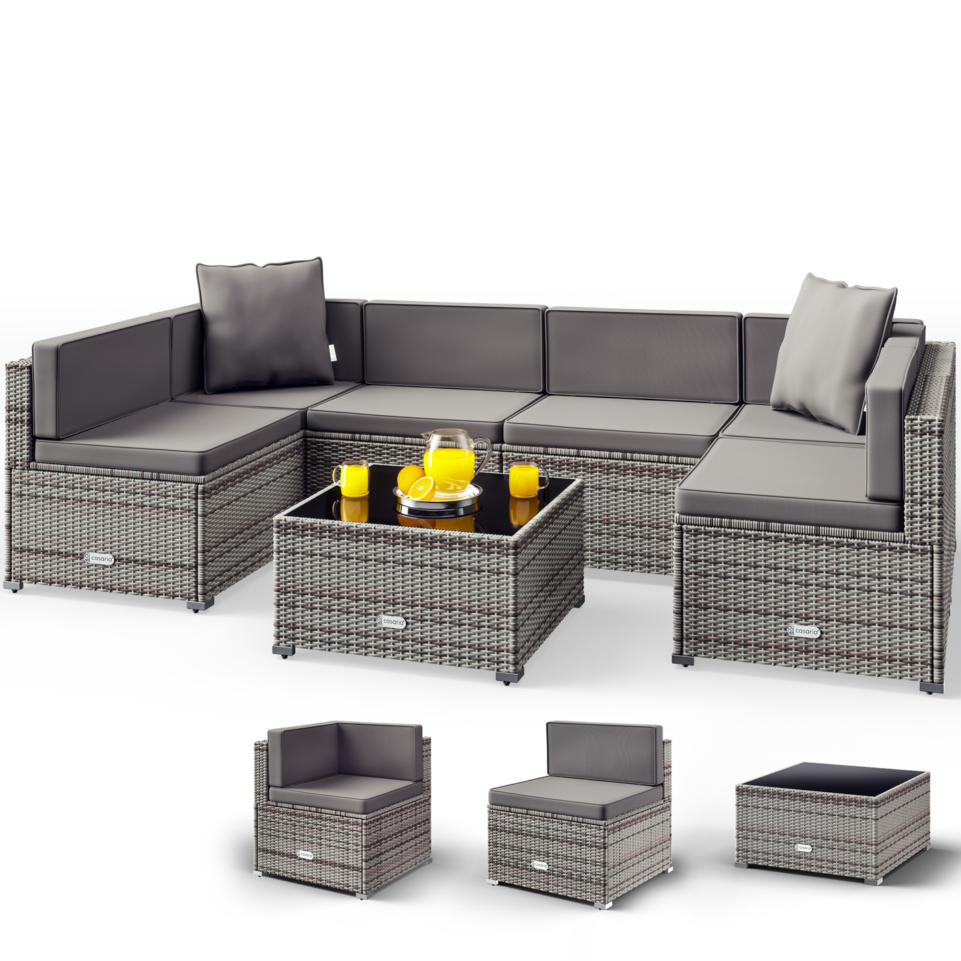 Meble ogrodowe zestaw mebli rattan sofa stolik szary