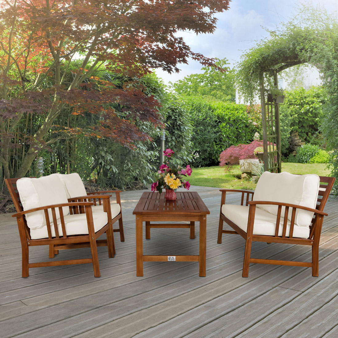 Zestaw mebli ogrodowych Atlas 4 cz Kremowy Drewno akacja