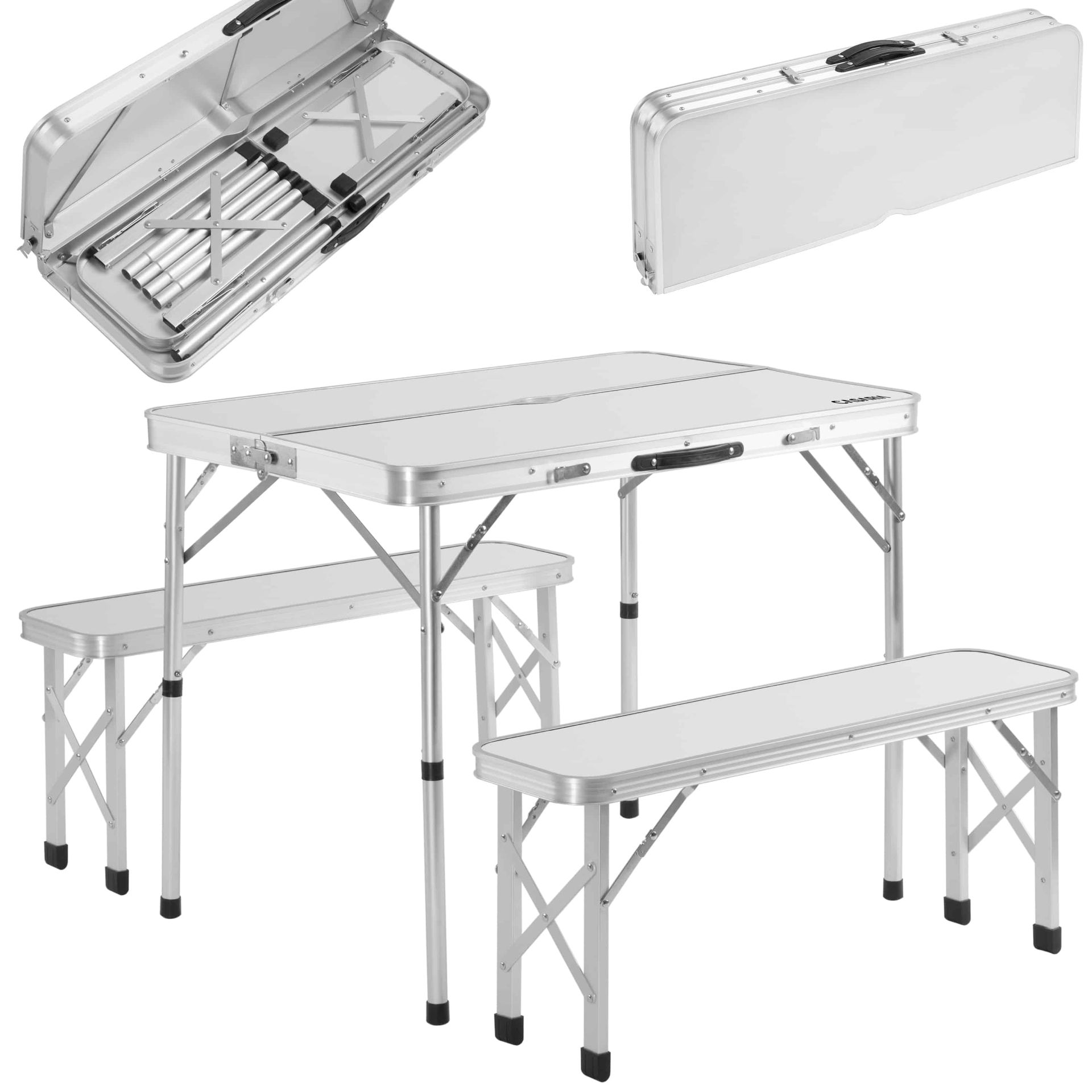 Zestaw mebli kempingowych 3 cz. Biały Aluminium Składany