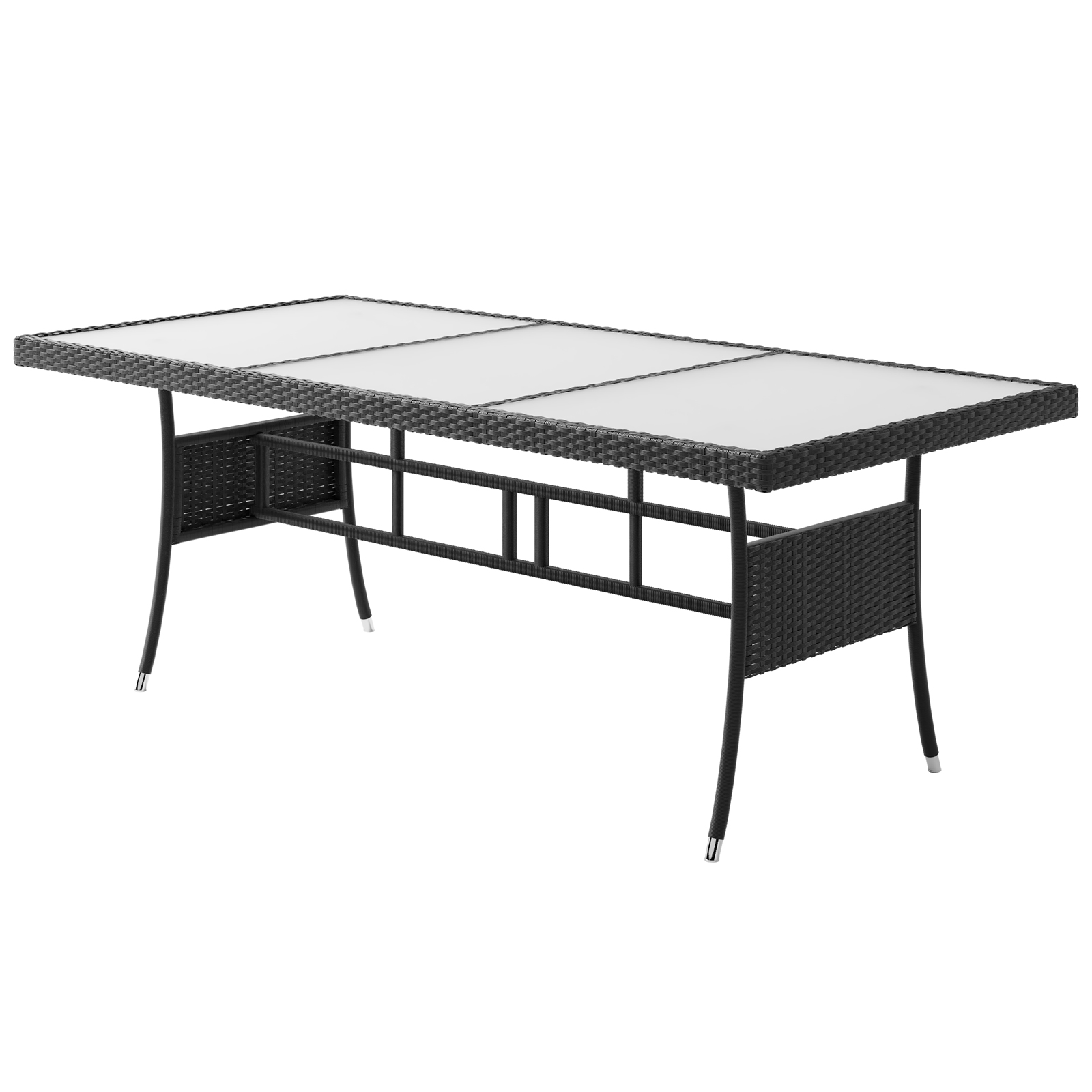 Stół ogrodowy rattan szklany blat 190x90x75cm czarny