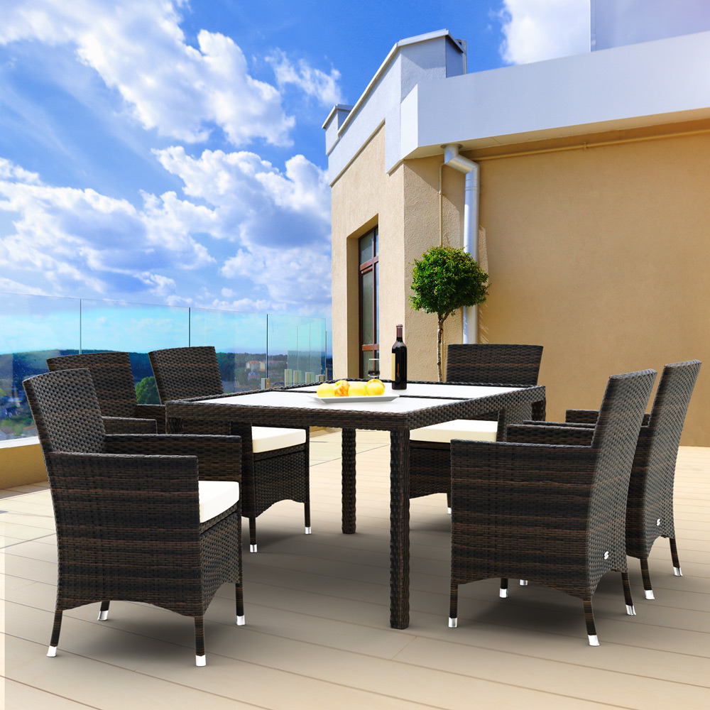 Turyn 7-częściowy zestaw wypoczynkowy z polirattanu brązowy/kremowy