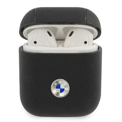 BMW Bmw Bma2Sslbk Airpods Cover Czarny/Black Geniune Leather Silver Logo BMA2SSLBK