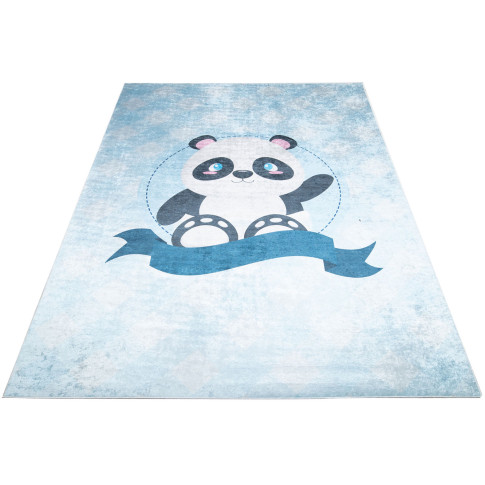 Niebieski dywan dziecięcy z misiem panda N2-W98