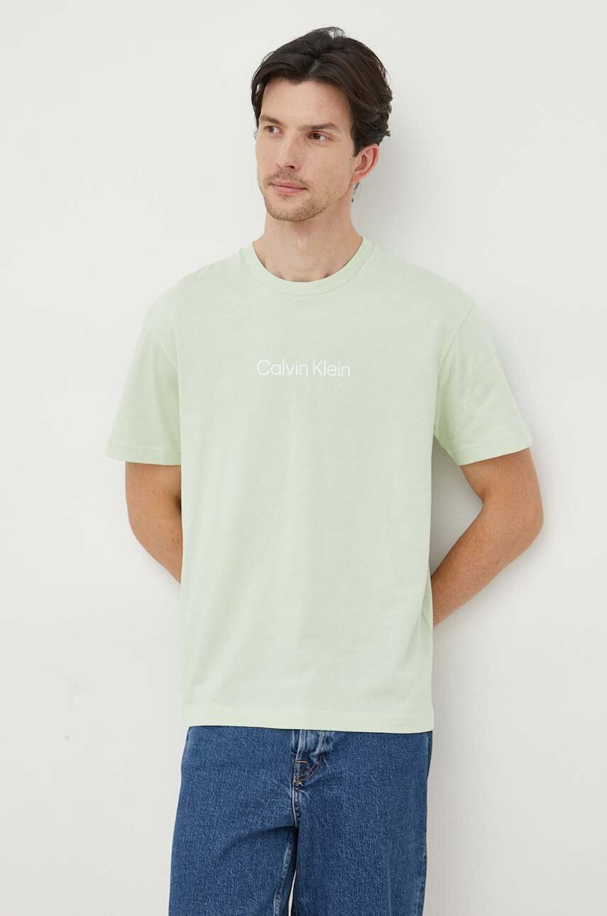 Calvin Klein t-shirt bawełniany kolor zielony wzorzysty