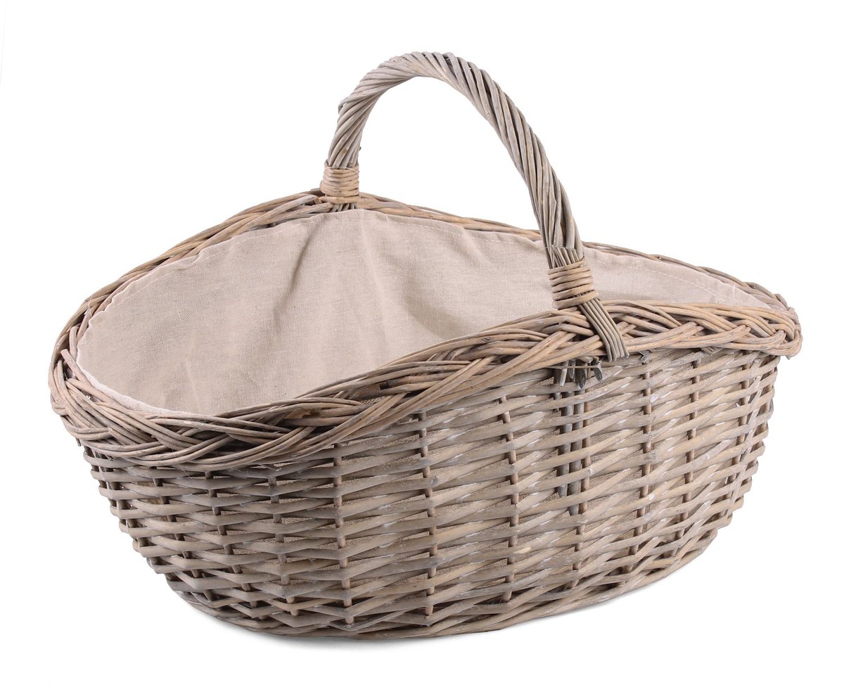 SZARY WIKLINOWY KOSZYK Z MATERIAŁEM 48x35x14/22/31 cm