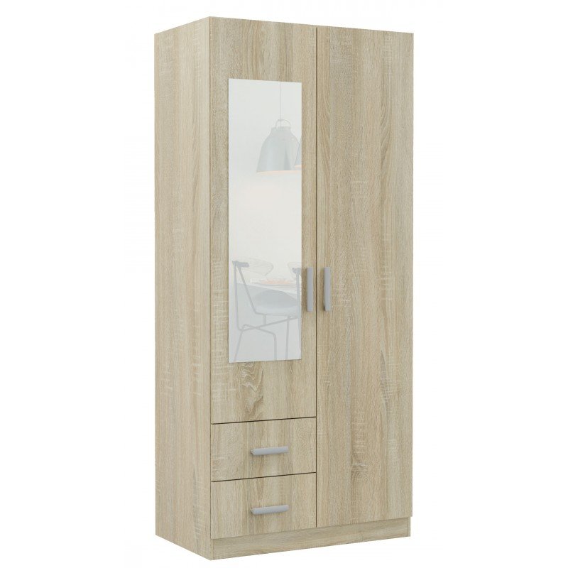 Topeshop Szafa do sypialni, drzwi, szuflady, lustro, romana, 100, dąb sonoma