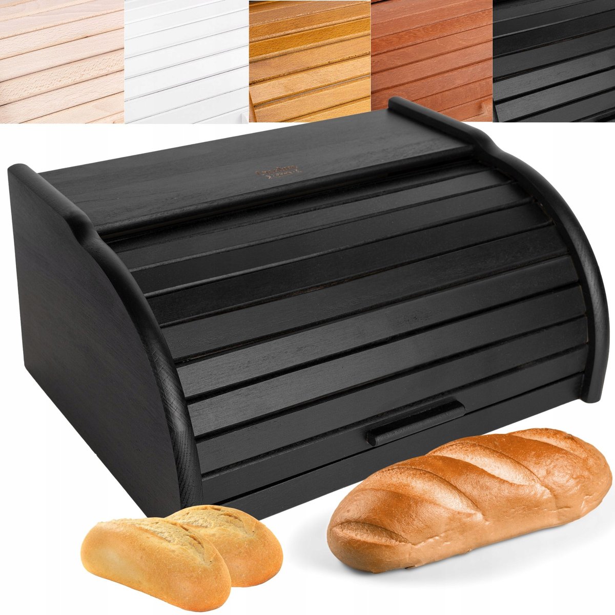 Drewniany chlebak pojemnik na pieczywo czarny duży