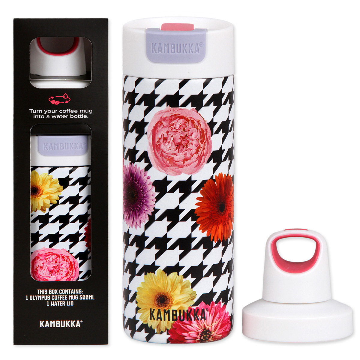 Kambukka, kubek termiczny Olympus 500ml Floral Patchwork + nakrętka Reno, zestaw prezentowy