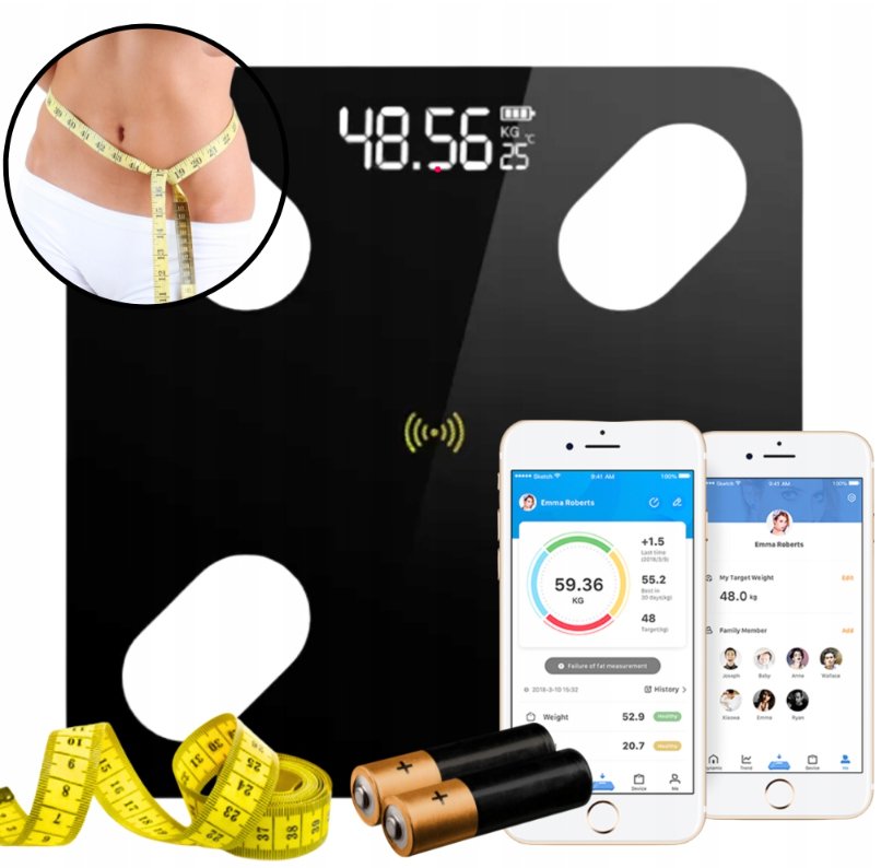 SMART WAGA ŁAZIENKOWA BMI APLIKACJA KALORIE DIAGNOSTYCZNA ELEKTRONICZNA
