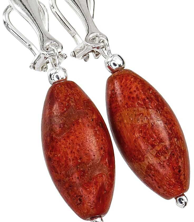 NATURALNY KORAL ELEGANCKIE KLIPSY SREBRO