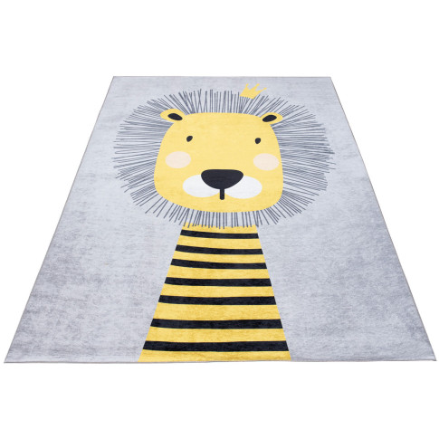 Szaro-żółty dywan dziecięcy z lwem B7-P58
