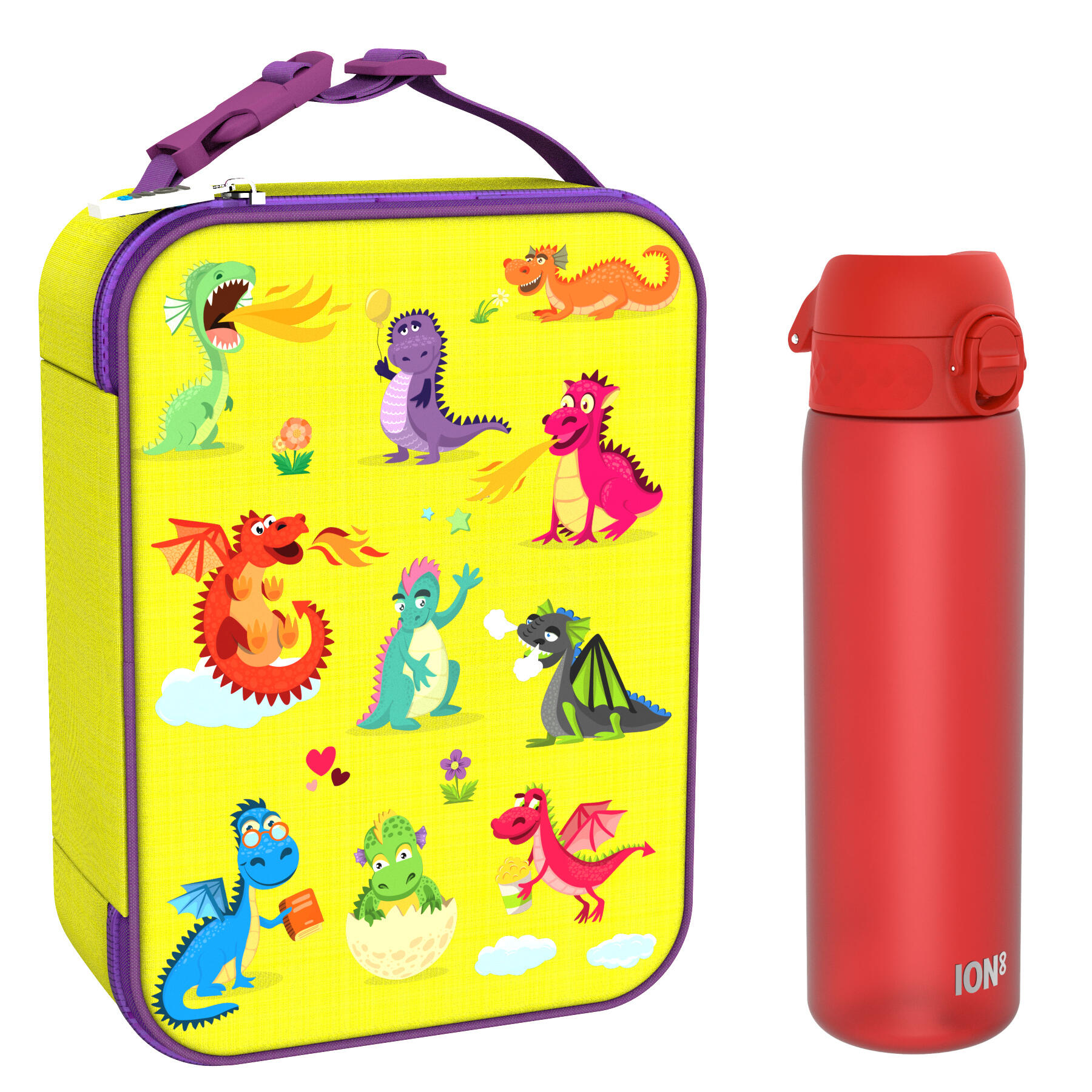 Zestaw Śniadaniowy Do Przedszkola Ion8 Dragons 5: Lunchbag I8Lbydrag I Butelka Ion8 I8Rf500Red