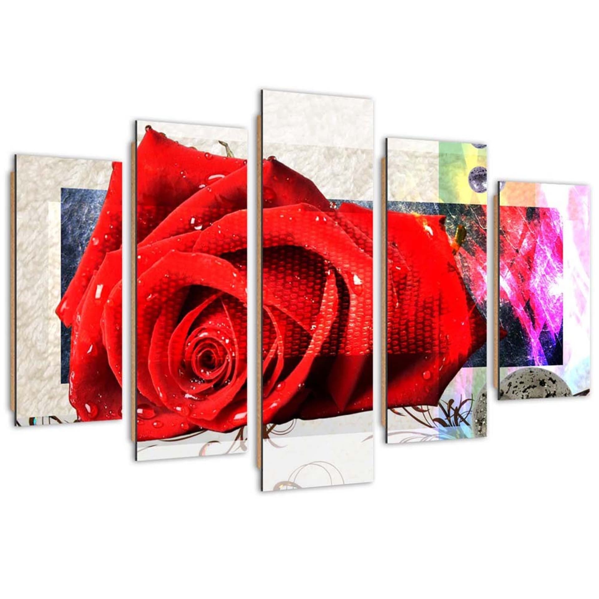 Obraz pięcioczęściowy Deco Panel, Pąsowa róża (Rozmiar 200x100)