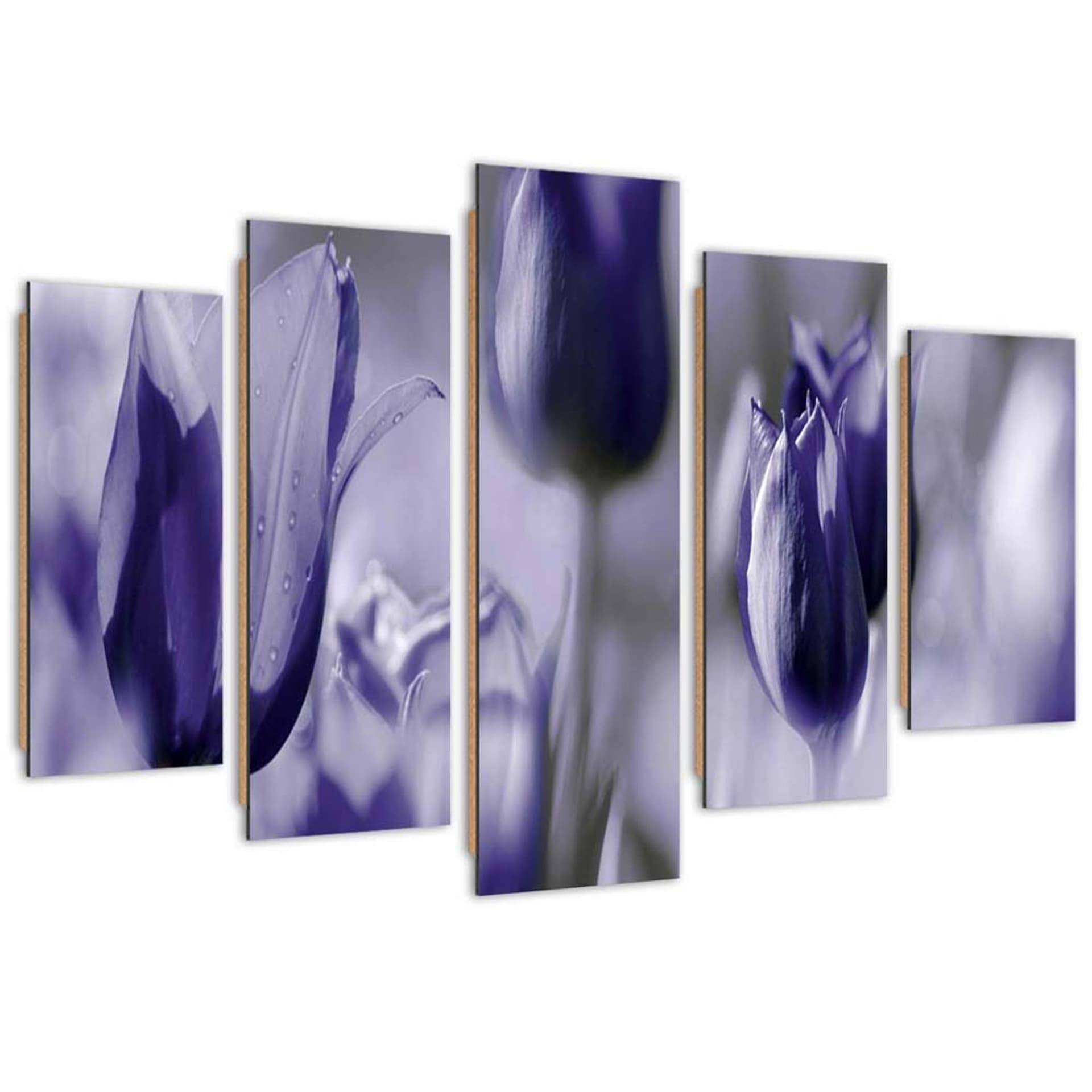 Obraz pięcioczęściowy Deco Panel, Fioletowe tulipany na łące (Rozmiar 150x100)