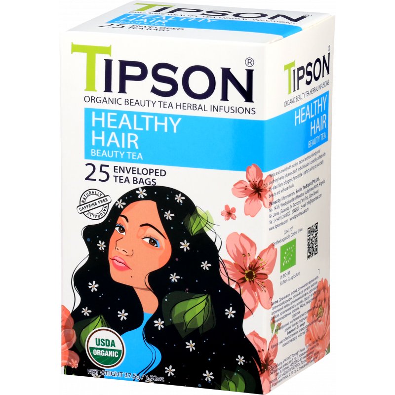 Tipson ORGANIC BEAUTY HEALTHY HAIR herbata ziołowa MORINGA IMBIR POKRZYWA saszetki - 25 x 1,5 g