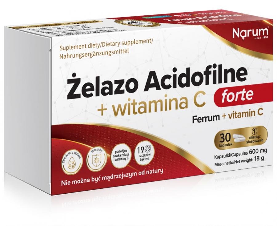 Zdjęcia - Witaminy i składniki mineralne Żelazo Acidofilne + witamina C 600 mg, 30 kapsułek (Narum)