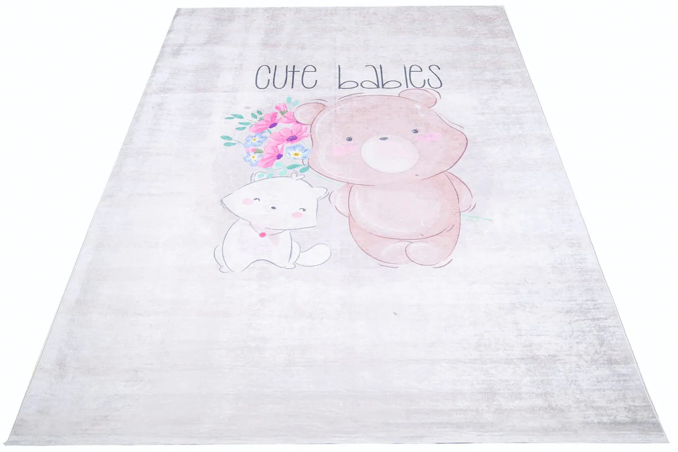 Jasnoszary dywan dziecięcy z brązowym misiem F1-R56