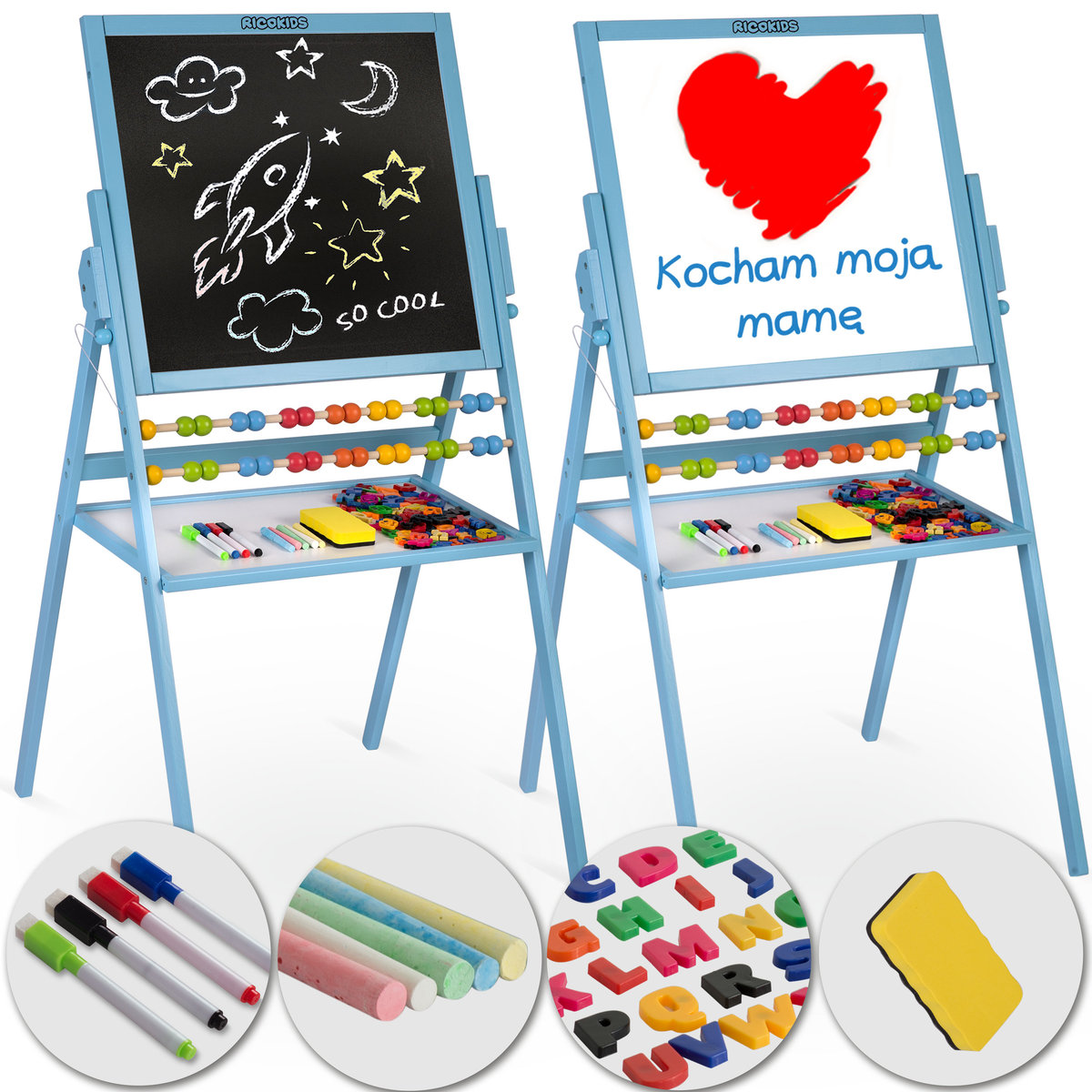 Ricokids Magnetyczna kredowa tablica obrotowa Ricokids - niebieska 780001