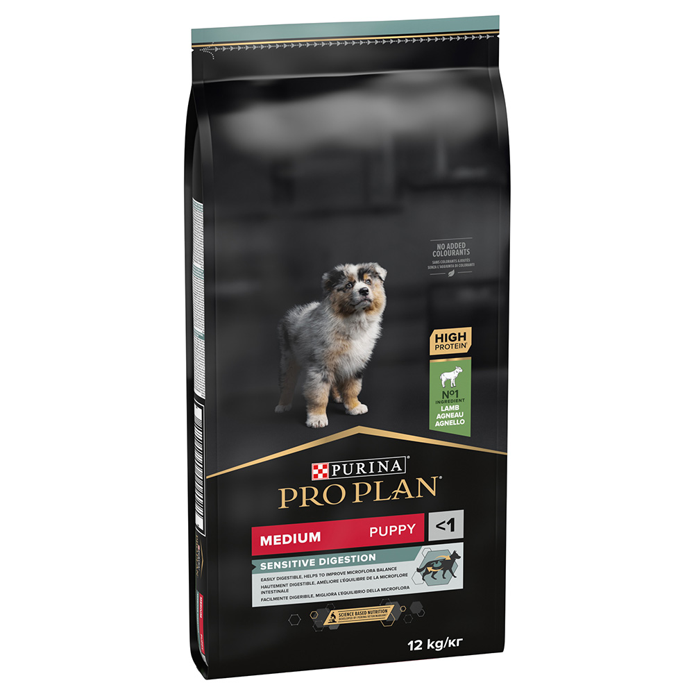 10 / 12 + 2 kg gratis! Purina Pro Plan, karma sucha dla psa, 12 kg / 14 kg - Medium Puppy Sensitive Digestion, jagnięcina i ryż, 12 kg