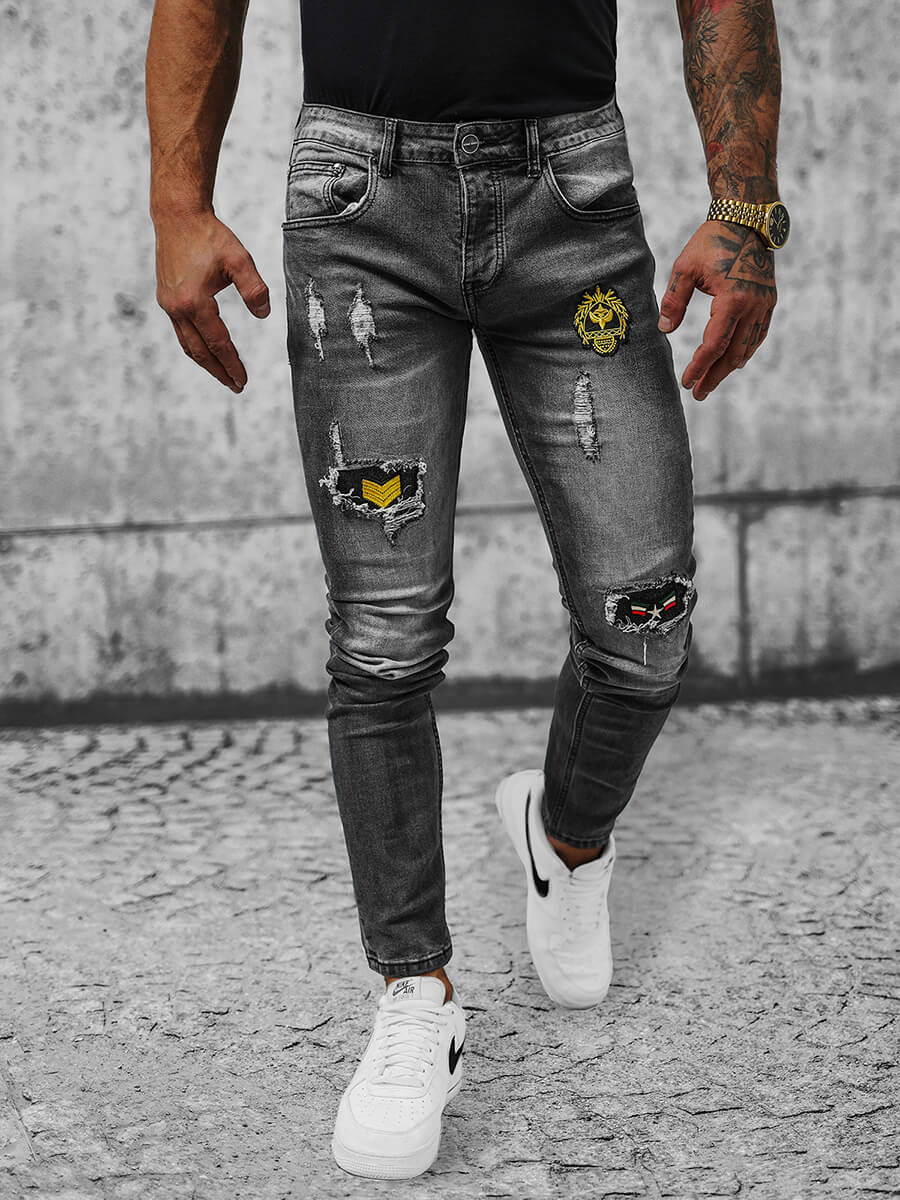Spodnie jeansowe męskie szare OZONEE NB/MP0167G - Ozonee