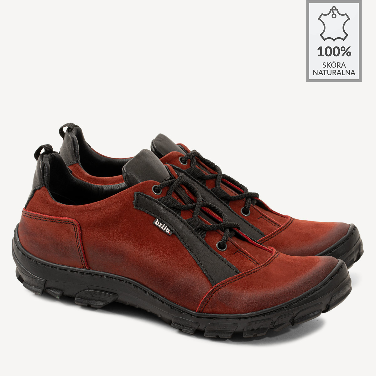 Buty trekkingowe ze skóry naturalnej Harvey czerwone - BRILU