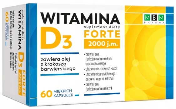MBM Witamina D3 Forte 2000 j.m kości, 60 kaps.