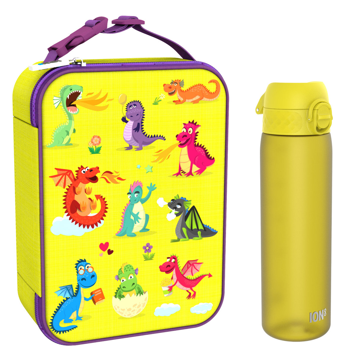 Zestaw Śniadaniowy Do Przedszkola Ion8 Dragons 4: Lunchbag I8Lbydrag I Butelka Ion8 I8Rf500Yel