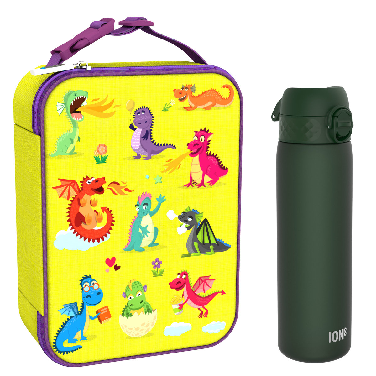 Zestaw Śniadaniowy Do Przedszkola Ion8 Dragons 9: Lunchbag I8Lbydrag I Butelka Ion8 I8Rf500Dgre