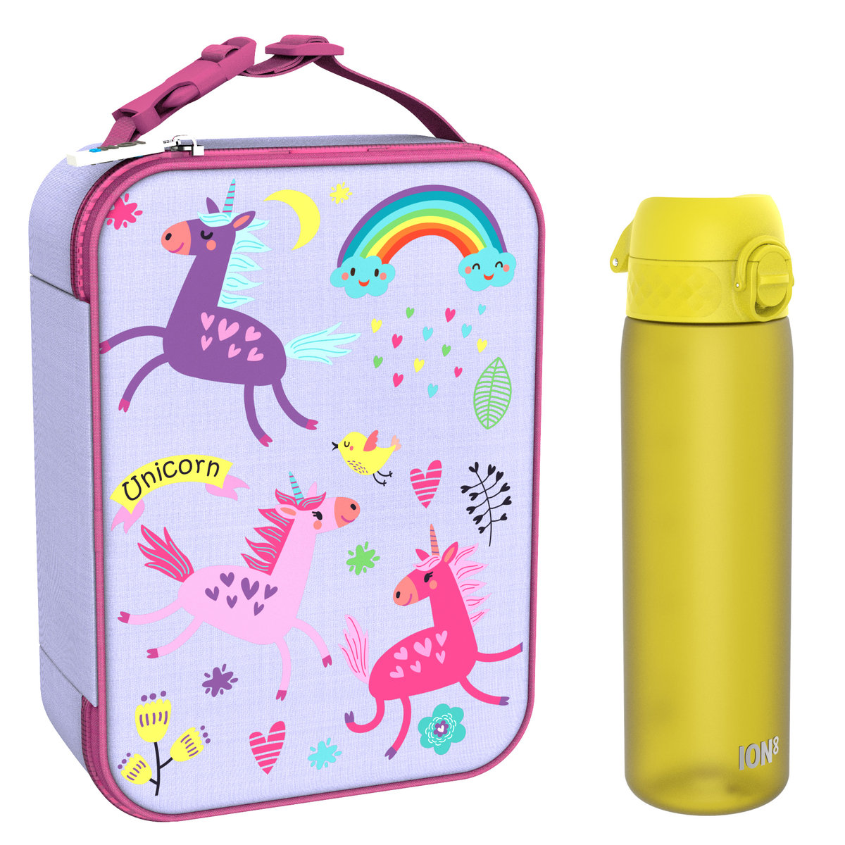 Zestaw Śniadaniowy Do Przedszkola Ion8 Unicorns 10: Lunchbag I8Lbvunic I Butelka Ion8 I8Rf500Yel