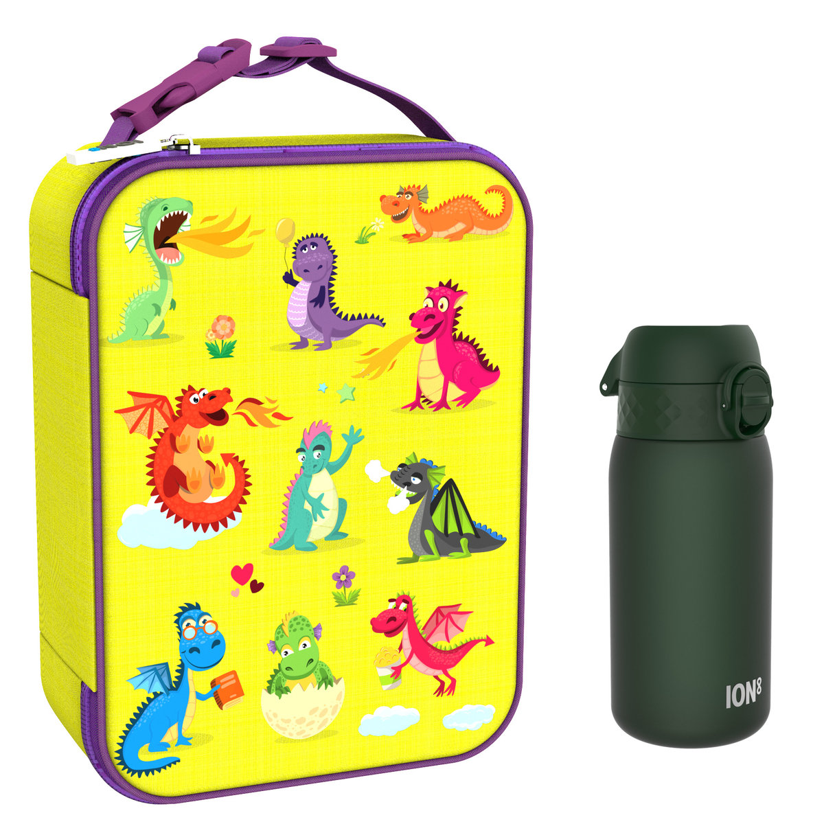 Zestaw Śniadaniowy Do Przedszkola Ion8 Dragons 18: Lunchbag I8Lbydrag I Butelka Ion8 I8Rf350Dgre