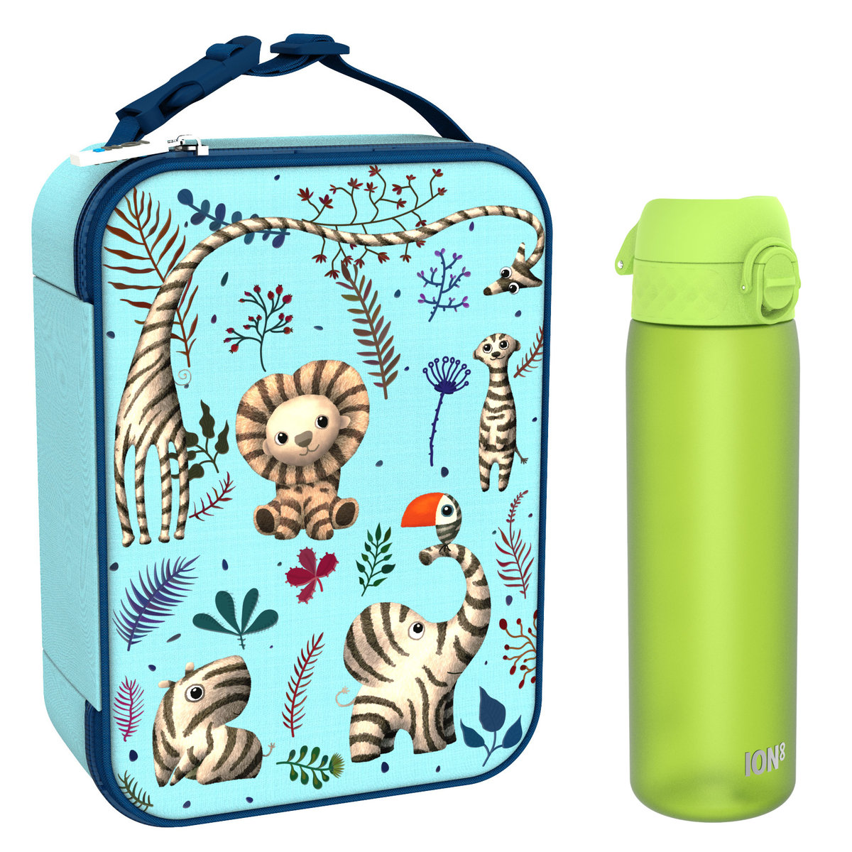 Zestaw Śniadaniowy Do Przedszkola Ion8 Zebra Fan 5: Lunchbag I8Lbbzebfan I Butelka Ion8 I8Rf500Gre
