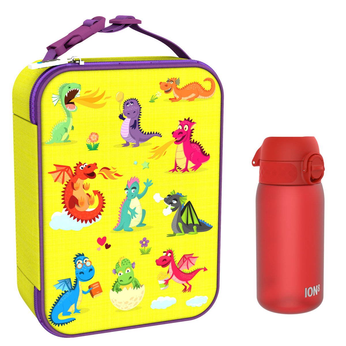 Zestaw Śniadaniowy Do Przedszkola Ion8 Dragons 20: Lunchbag I8Lbydrag I Butelka Ion8 I8Rf350Red