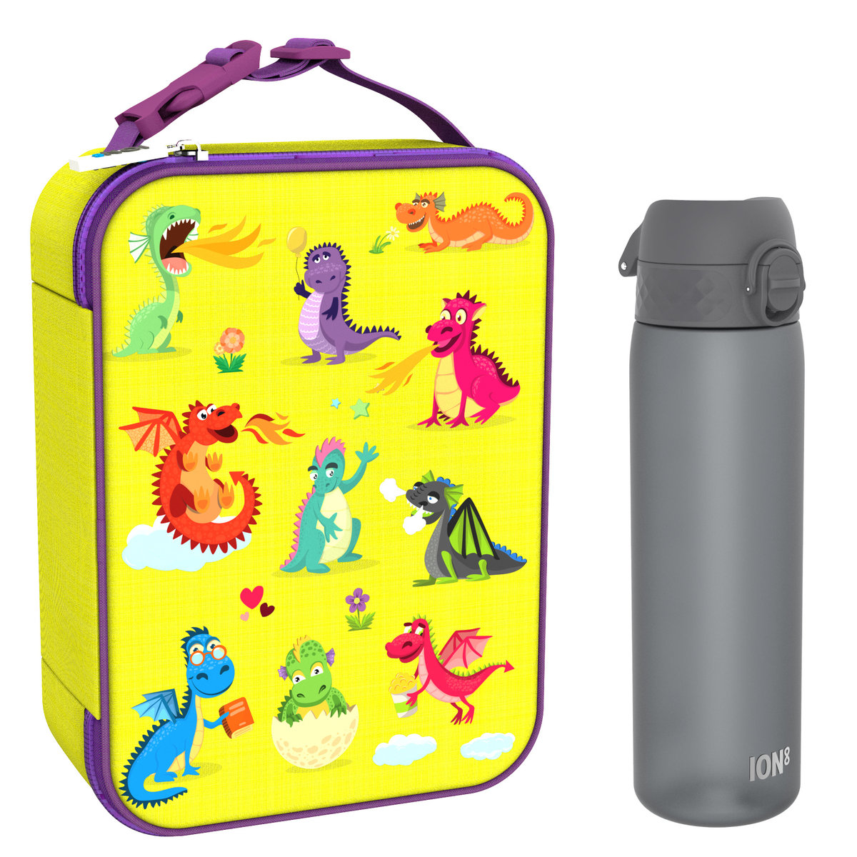 Zestaw Śniadaniowy Do Przedszkola Ion8 Dragons 7: Lunchbag I8Lbydrag I Butelka Ion8 I8Rf500Gry