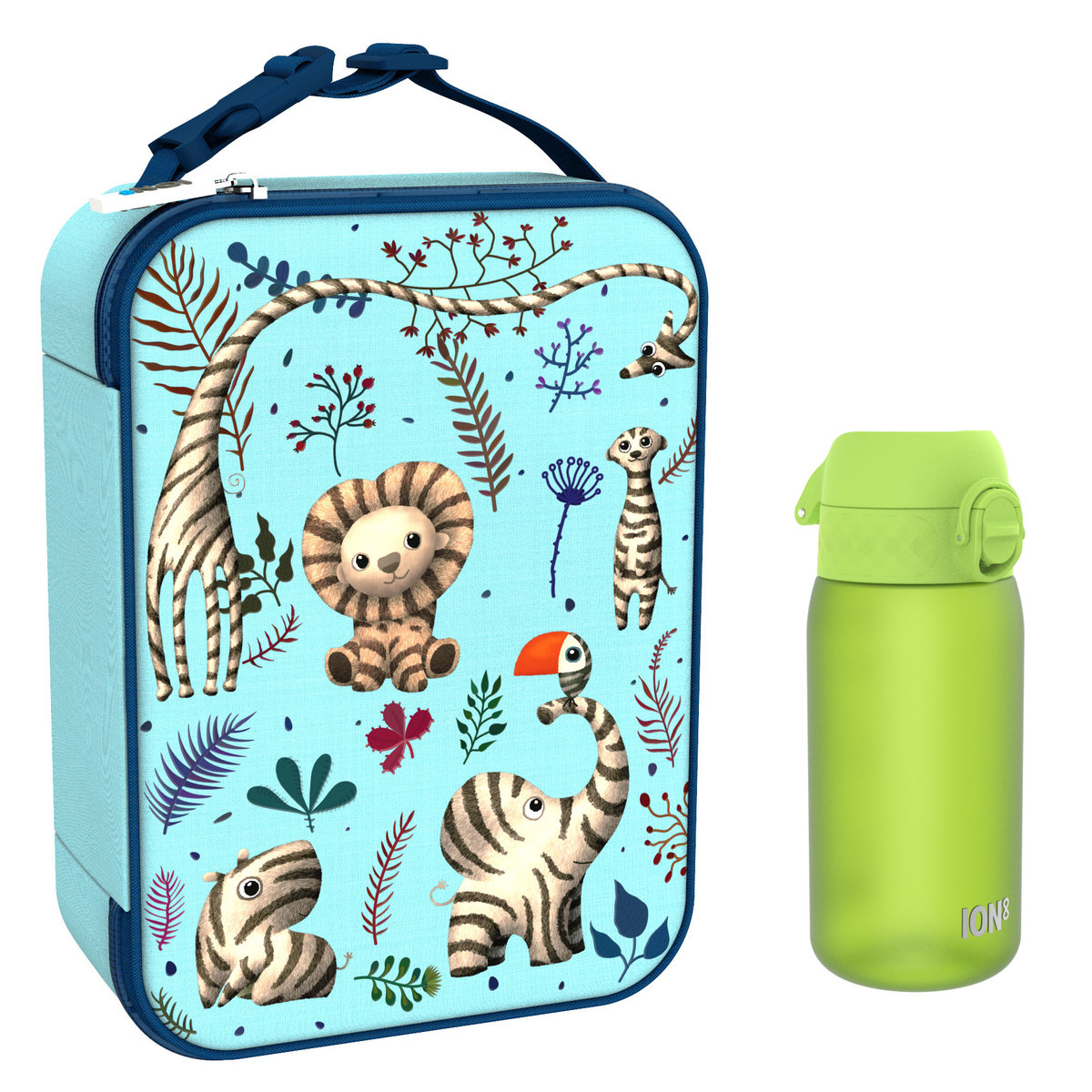 Zestaw Śniadaniowy Do Przedszkola Ion8 Zebra Fan 13: Lunchbag I8Lbbzebfan I Butelka Ion8 I8Rf350Gre