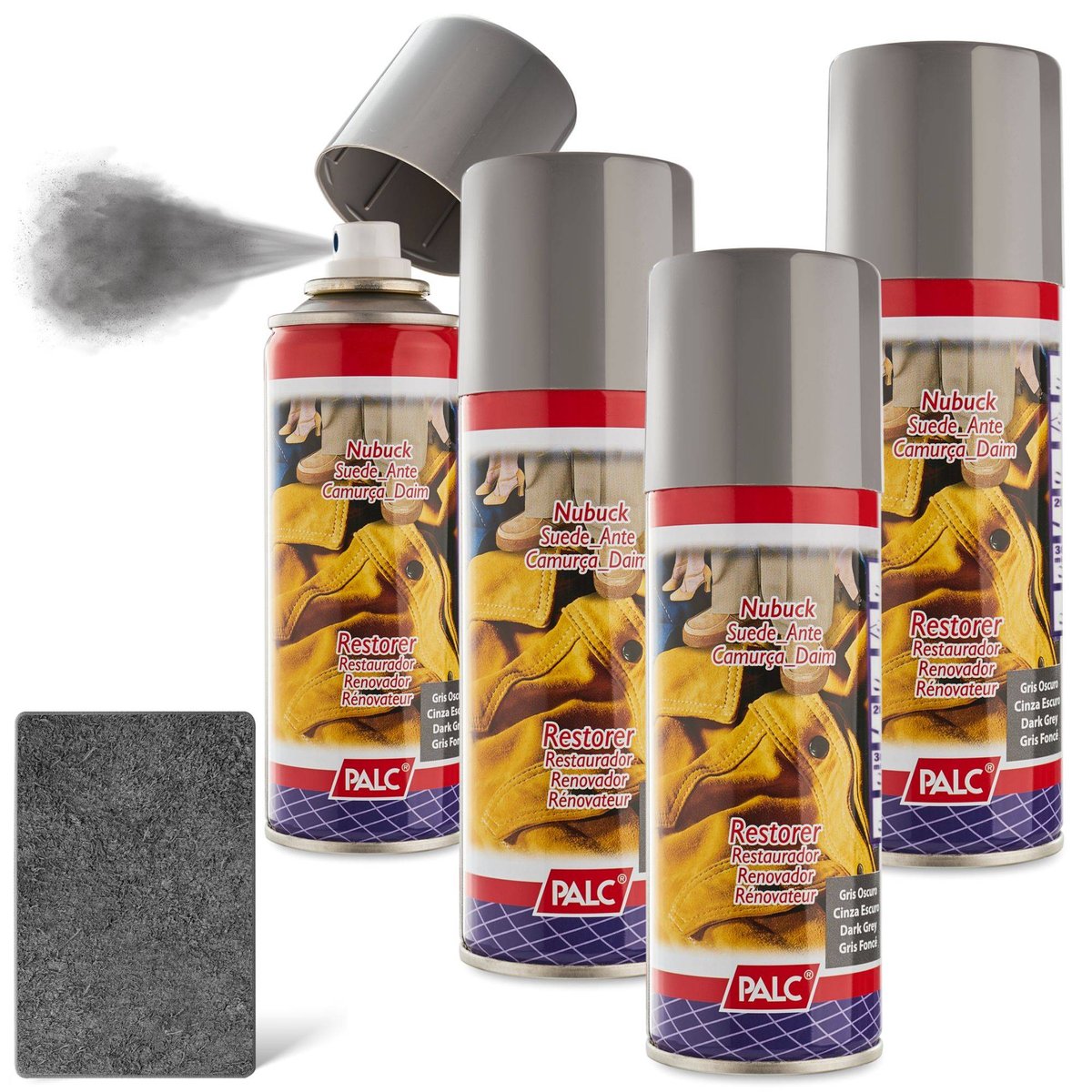 4x SPRAY DO ZAMSZU I NUBUKU PALC 200 ml CIEMNY SZARY