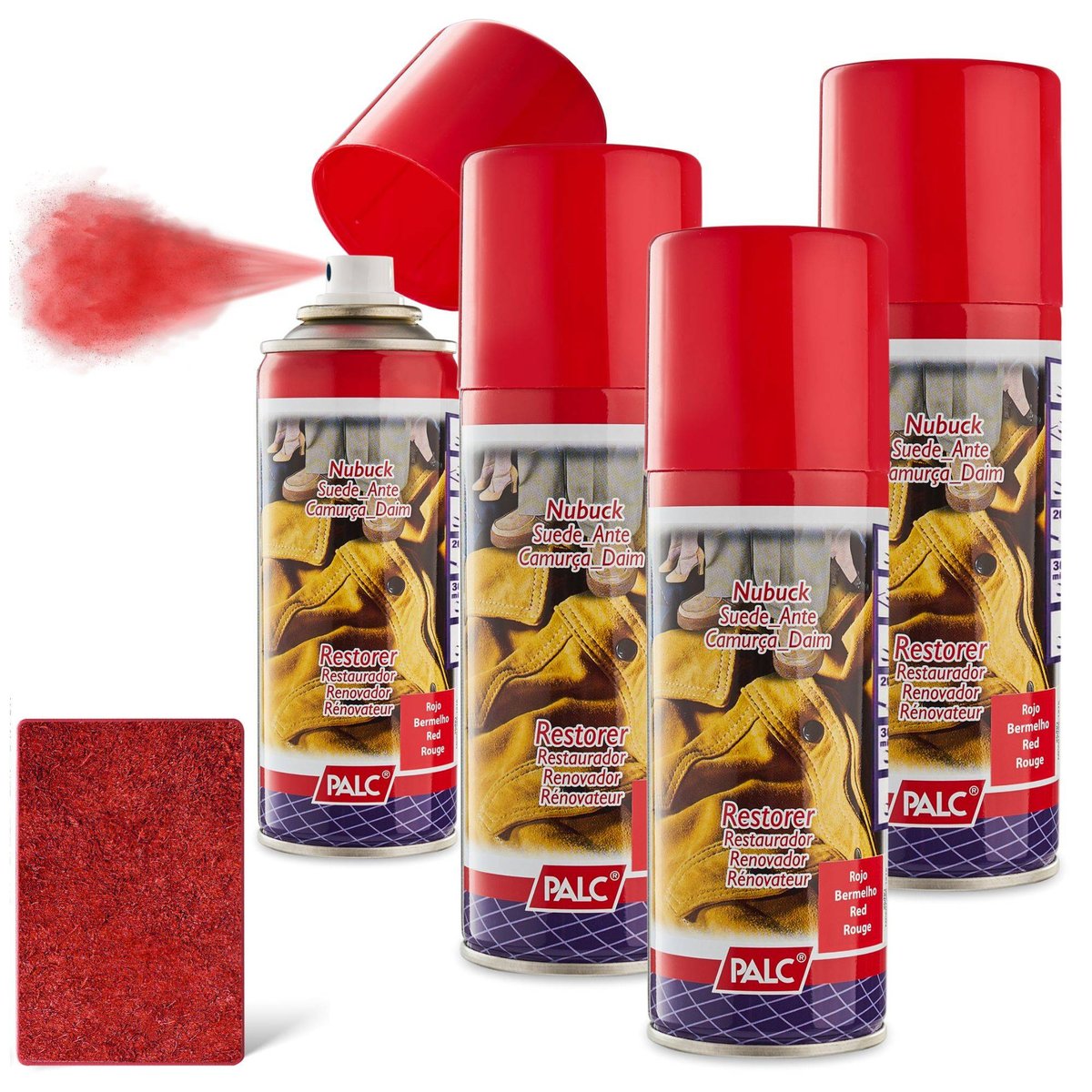 4x SPRAY DO ZAMSZU I NUBUKU PALC 200 ml CZERWONY