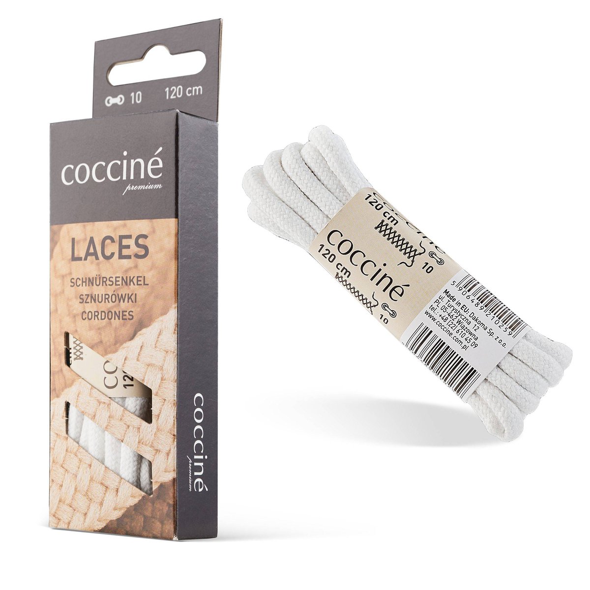 COCCINE SZNURÓWKI DO BUTÓW OKRĄGŁE 5 mm LACES BIAŁE 120 cm