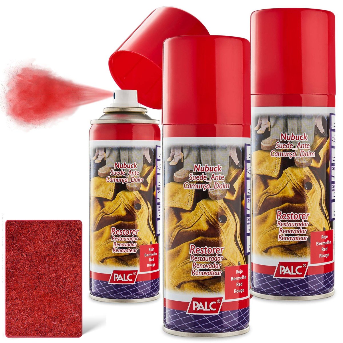 3x SPRAY DO ZAMSZU I NUBUKU PALC 200 ml CZERWONY