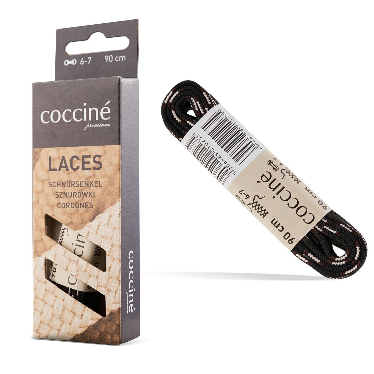 COCCINE SZNURÓWKI DO BUTÓW 8 mm LACES CZARNO-BRĄZOWE 90 cm