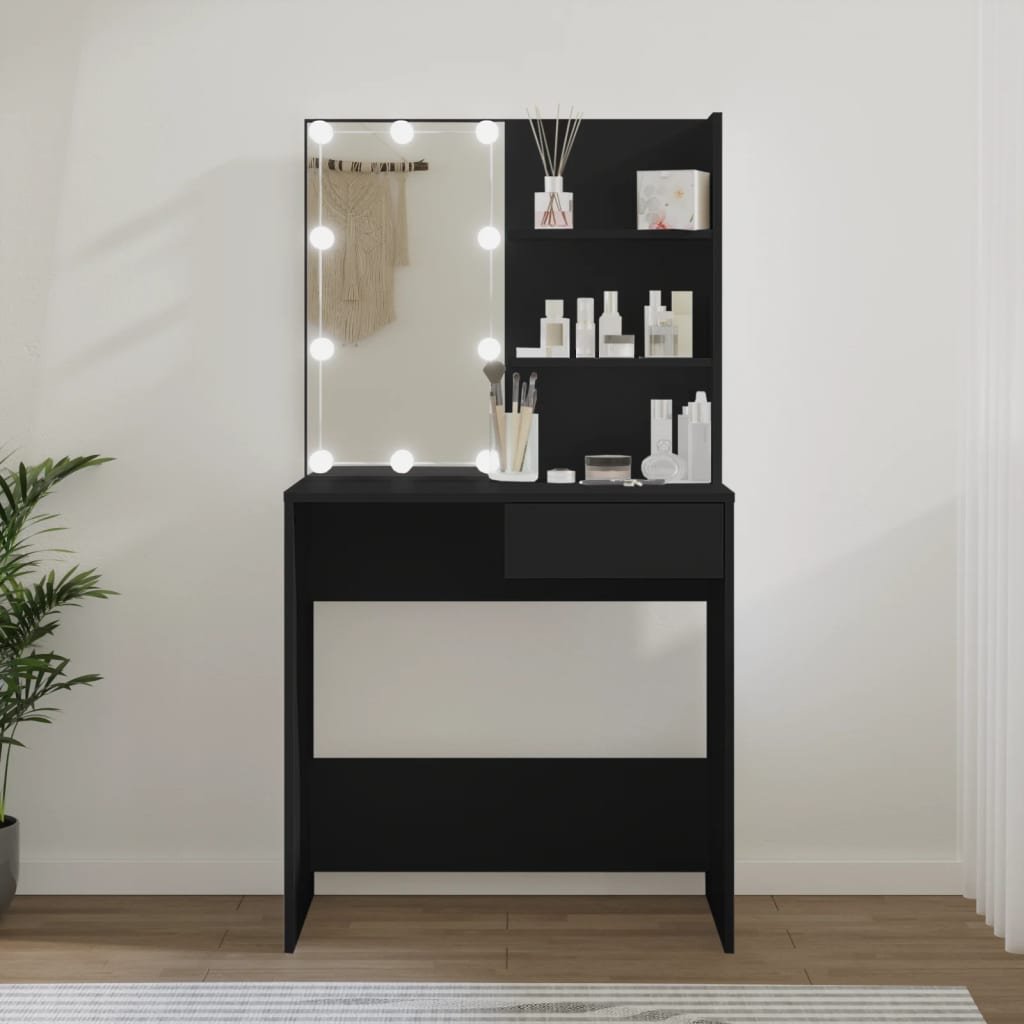 vidaXL Toaletka z oświetleniem LED, czarna, 74,5x40x141 cm