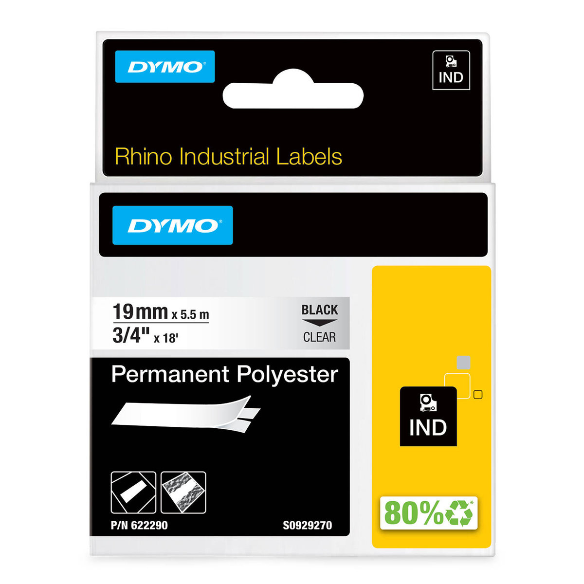 Taśma Dymo 622290 19mm x 5.5m przezroczysta/czarny nadruk poliestrowa trwała