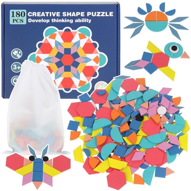 Nobo Kids, Drewniane Kreatywne Puzzle Mozaika Kształty 180 el
