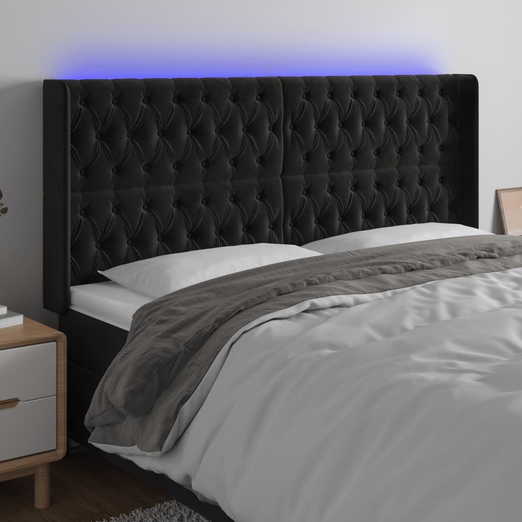 vidaXL Zagłówek do łóżka z LED, czarny, 183x16x118/128 cm, aksamit