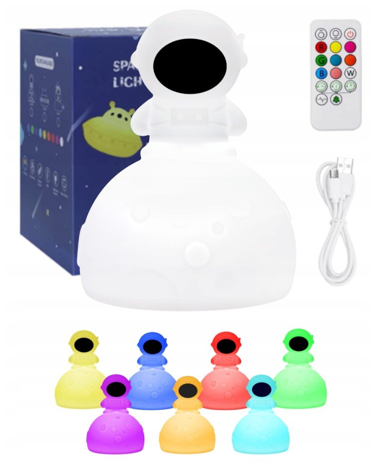 LAMPKA NOCNA ASTRONAUTA DLA DZIECI SILIKONOWA LED RGB