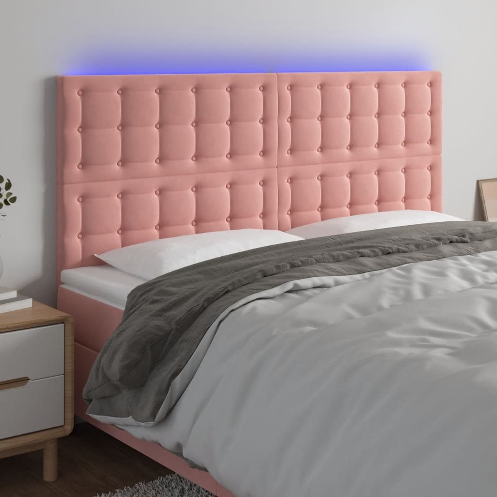 vidaXL Zagłówek do łóżka z LED, różowy, 180x5x118/128 cm, aksamit