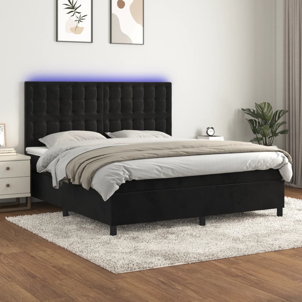 vidaXL Łóżko kontynentalne z materacem i LED, czarny aksamit 160x200cm