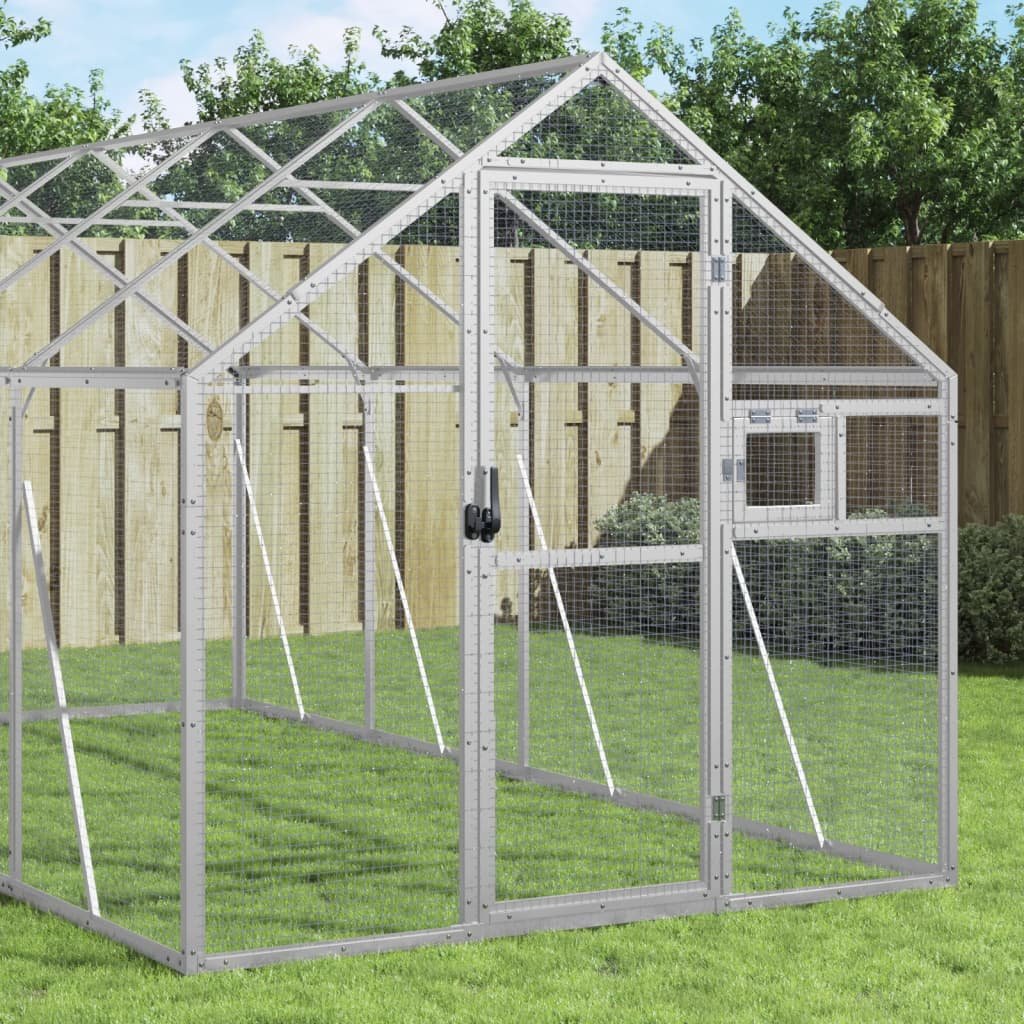 vidaXL Woliera, srebrna, 1,79x8x1,85 m, aluminium