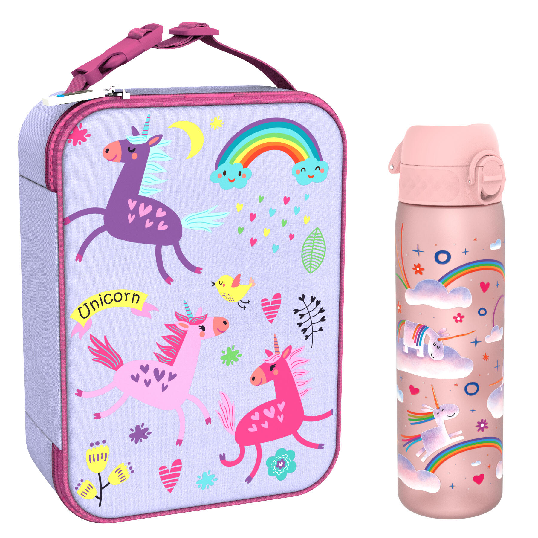 Dziecięcy zestaw śniadaniowy ION8 Unicorns. Lunchbag i bidon 500ml z RECYCLON