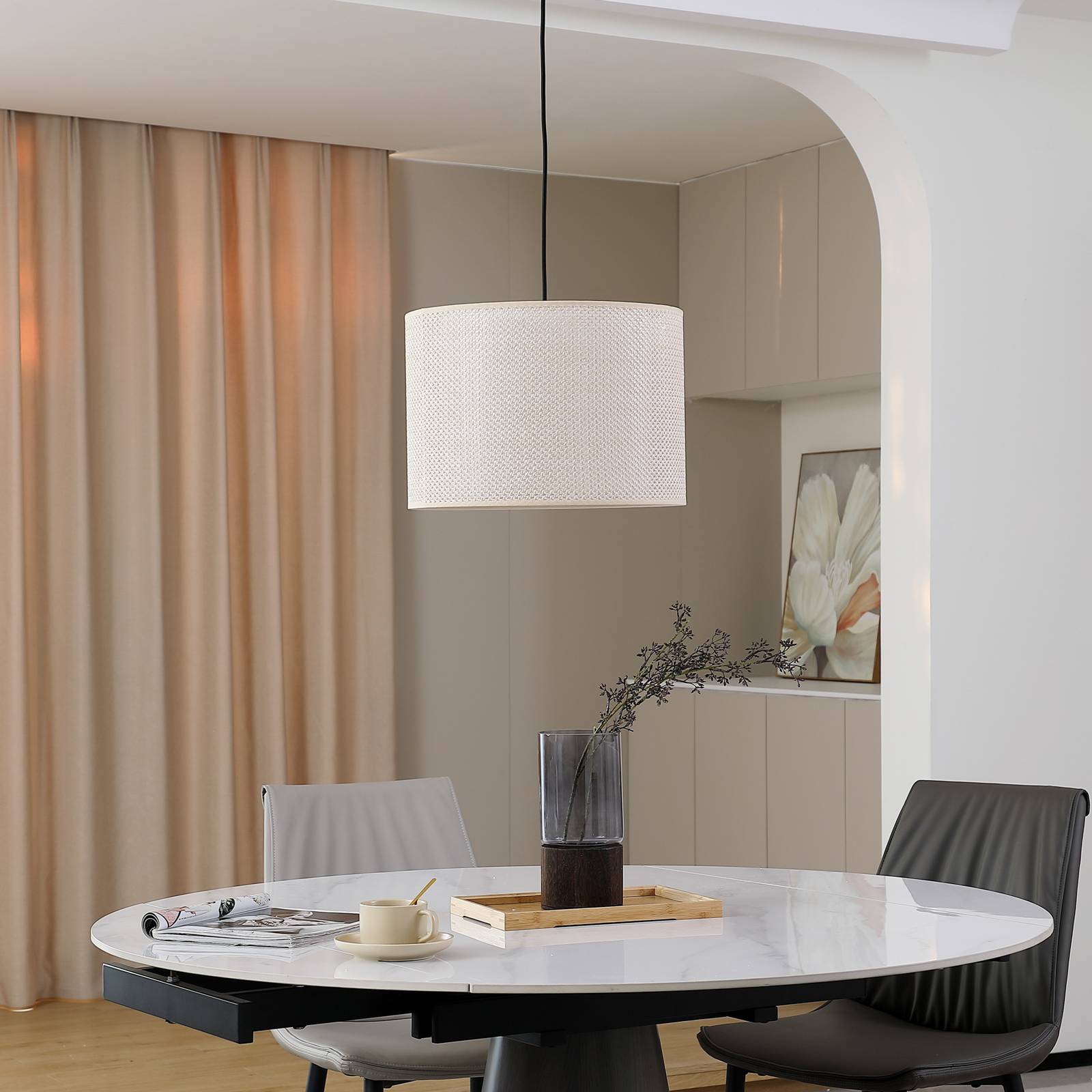 Lindby Lampa wisząca Soula, Ø 40 cm, beżowy, tworzywo sztuczne, E27